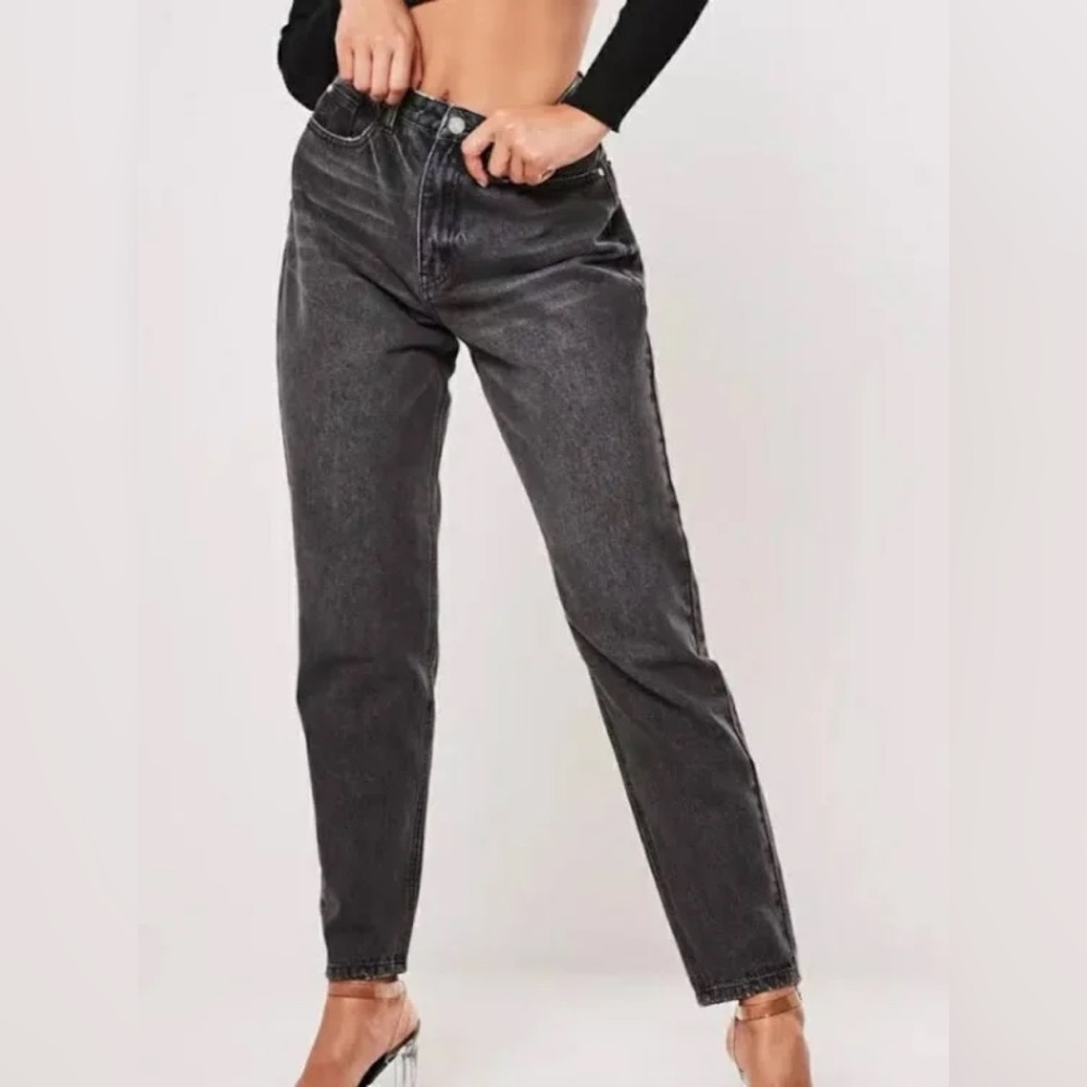 91 Cotton On Mom Jean Distress Bottom Black Washed Jeans Size 4.